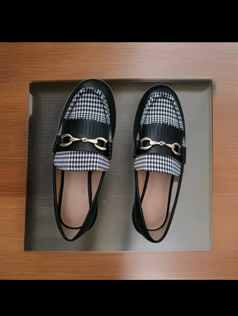 LOFT Women’s Houndstooth Lug Loafers Shoes Size 9M Black White Slip-On